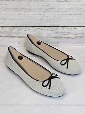 Rothy's The Ballet Flat Bow Accent Round Toe Diamond Metallic Women's Size 8.5